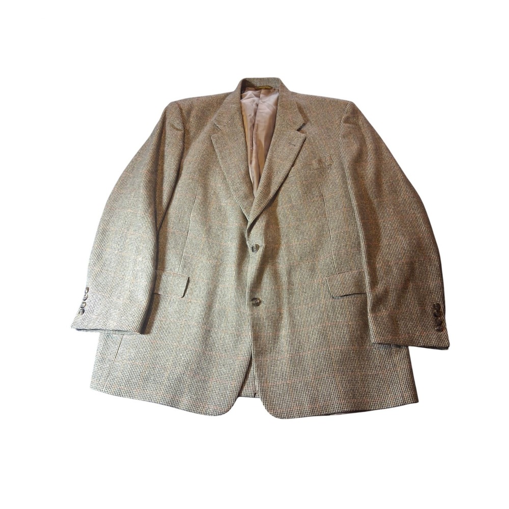 Hart Schaffner Marx Gold Trumpeter Blazer Mens 46R Brown Houndstooth Wool Silk